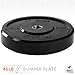 DAY 1 FITNESS Olympic Bumper Weighted Plate 2â€ For Barbells, Bars, 45 lb Single Plate - Shock-Absorbing, Minimal Bounce Steel Weights with Bumpers for Lifting, Strength Training, and Working Out