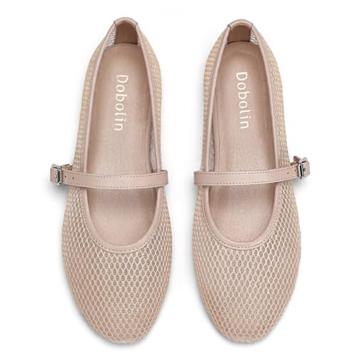 DOBOLIN Womens Mesh Ballet Flats Mary Jane Round Toe Buckle Strap Shoes at Amazon