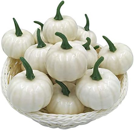 Merryoung 16 Pcs Pumpkins for Decorating White Artificial Small Mini Decorative Pumpkins for Fall Halloween Thanksgiving Garden Home Harvest Decoration Crafts