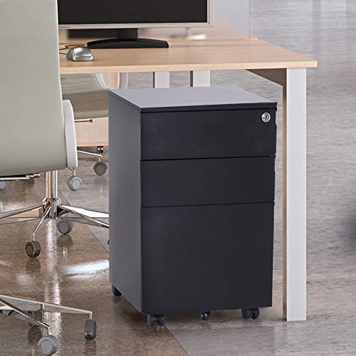 Vinsetto 24" Metal 3 Drawer Locking Under Desk Filing Cabinet On Wheels - Black