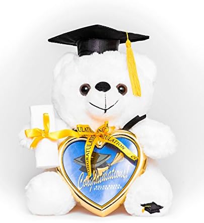 8" Graduation Plush Teddy Bear with Cap and Diploma in Hand! Comes with a Heart Shaped Picture Frame! Made From High Quality Materials It Is the Perfect Commencement Gift!