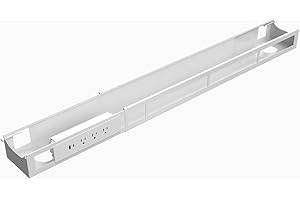 Desky Universal Cable & Power Channel with Mounting Brackets – White / 3 Plugs, Power & Cable Channel for Any Desk Setup