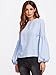 Verdusa Women's Round Neck Elegant Blouse Lantern Sleeve Top With Keyhole Back Blue#1 L