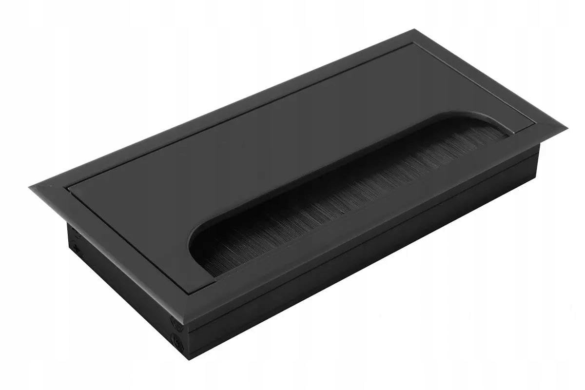 GTV Merida Cable Grommet with Opening Lid Rectangular Cable Organiser for Furniture Cable Management for Worktop Installation 80 x 160 mm Black