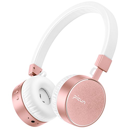 Bluetooth Headphones with Mic, Picun HiFi Stereo Wireless Headphones Lightweight Headset with 8 Hrs Playtime, Foldable, Protein Earmuffs for Kids Adults PC TV Cellphone Workout (Rose Gold)