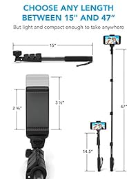 Monopie profesional Selfie Stick 10 en 1 para GoPro Hero 7 6 5 4 3, Cámaras de acción, Compactos digitales - 15 "- 47" Resistente a la intemperie, Calidad de trípode Pro - Llévelo a cualquier lugar (Negro)