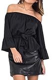 Relipop Women's Off Shoulder Tops Long Sleeve Shirt Strapless Casual Blouses (Large, Black)