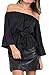 Relipop Women's Off Shoulder Tops Long Sleeve Shirt Strapless Casual Blouses (Large, Black)