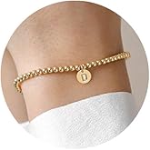 Scaleer Initial Bracelet for Women 14K Gold Plated Beaded Band Coin Letters Bracelet Personalized Name Bracelet