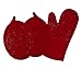 Sticky Toffee Oven Mitt and Pot Holder Set of 3 – Red Non-Slip Silicone Kitchen Hot Pads and Mitts, 100% Cotton Shell, Oeko-Tex Cotton
