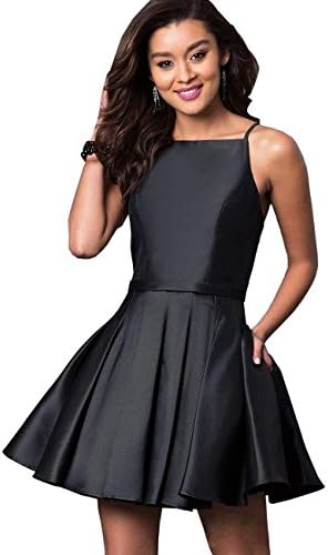 Short Homecoming Dresses Satin 2019 Aline Straps Formal Prom Ball Gown with Pockets