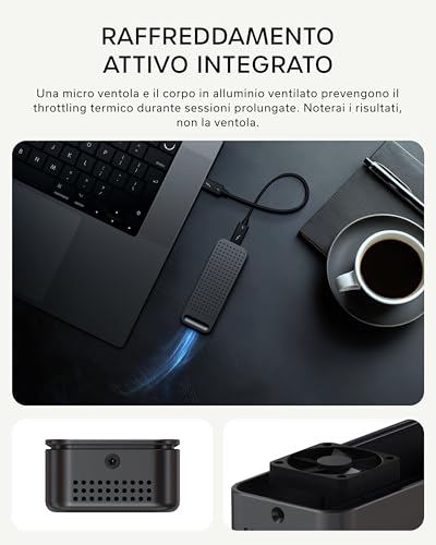 SATECHI DotDisk™ M.2 NVMe SSD Case 80Gbps USB4 V2 Aluminium Active Cooling, Ultra Fast Transfer for Thunderbolt 5 and USB4 - Sideral Black