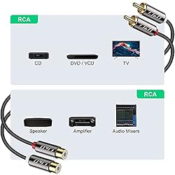 J&D 2 RCA Extension Cable, RCA Cable, Gold Plated