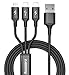 Multi Cable Charger, Acessorz 4ft/1.2m Multiple USB 3 in 1 Nylon Braided Quick Fast Charging Sync Cable Cord Compatible iPhone X, iPhone 8/7 Plus, iPhone 6/6S, iPad, iPod, Micro Android Phones (Black)