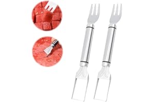 D-buy 2 Pcs 2-in-1 Stainless Steel Watermelon Cutter, Slicer & Fork, Kitchen Gadget, Silver