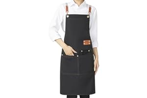 TopAAA Chef Apron Gardening Apron for Men Women with Large Pockets and Adjustable Straps, Work Apron Size M to XXL
