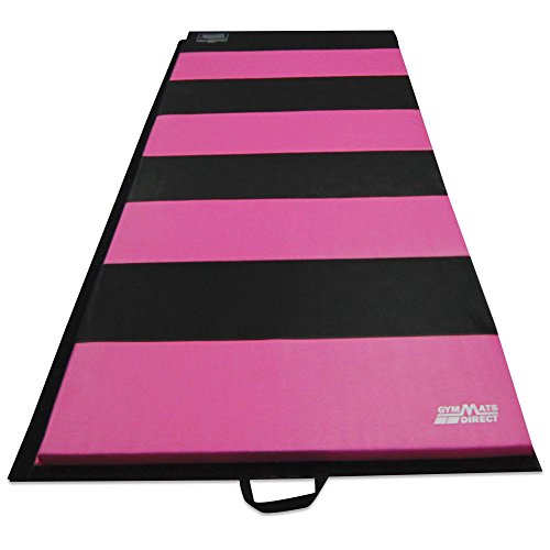 Gymnastics Mat for kids, 4'x10'x2" Gymnastics Tumbling Exercise Mat High Density EPE Foam Core Folding Gym Mats, Pink/Black Stripe