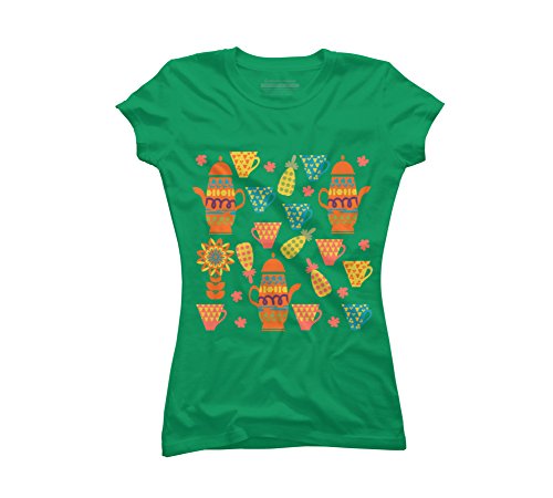 Kettle and cup pattern Juniors' Small Kelly Green Graphic T Shirt