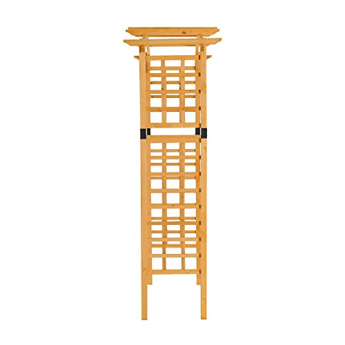 Godyluck 90" Pergola Style Wooden Round Top Garden Arbor Trellis | Natural Wood & Black - Thumbnail 5