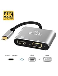 USB C a HDMI 4 K, adaptador VGA, lc-dolida convertidores adaptador de vídeo HDMI USB 3.1 Tipo C a VGA para 2017 Nueva Macbook Chromebook Pixel Yoga 900 dispositivos USB-C a HDTV proyector, No Conductor