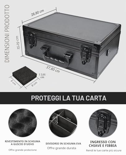 iDiskk Toploader Storage Box - Custodia per carte da 600+ con serratura, protezione resistente per carte sportive/di trading, organizzatore imbottito con chiavi，top loader storage box