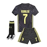 Juventus #7 Ronaldo 2018-2019 Season Away Kids or Youth Soccer Jerseys & Shorts & Socks Color Black
