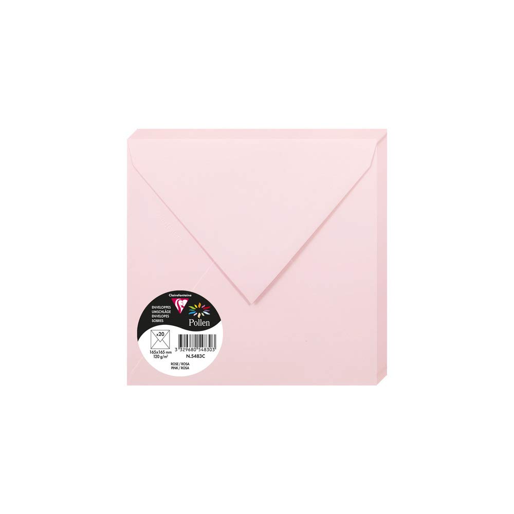 Clairefontaine 5483C Pack of 20 Gummed Envelopes Square Format 16.5x16.5cm 120g/m² Pink Invitation Events and Correspondence Pollen Range Premium Smooth Paper — image 1