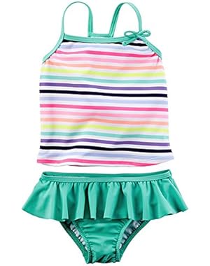 Baby Girls Striped Ruffle Tankini Set (6-9, Turquoise)