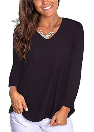 SAMPEEL Womens Basic Long Sleeve Tops V Neck Casual T Shirts Loose Fitted Black S