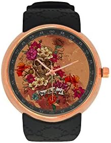 Men's Sugar Skull Dia De Los Muertos Rose Gold Stainless Steel Resin Strap Waterproof Band Wrist Watch