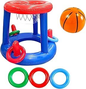 Pool Basketball Hoop, Pool Inflatables for Adults, Swimming Pool Games, Inflatable Pool Toys Set with 3 Rings and 1 Ball, Pool Floats for Recreation