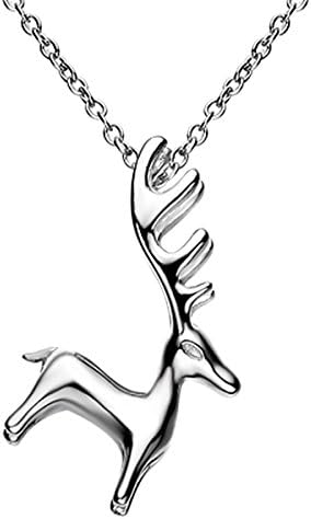JEWME 925 Sterling Silver Women Animal Deer Elk Reindeer Jewelry Pendant Necklace CZ Cubic Zirconia