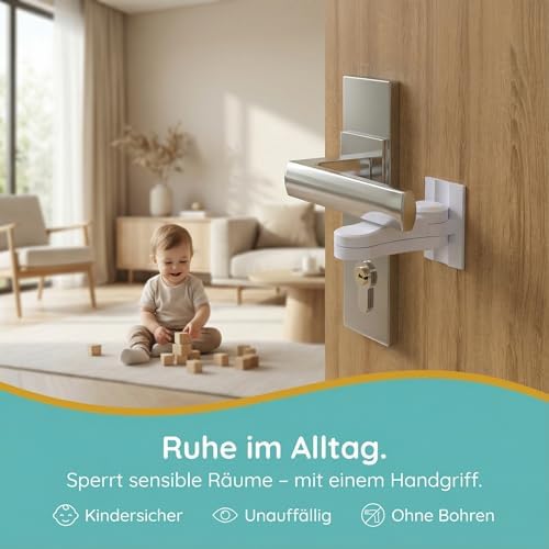 Seguridad para puerta infantil [2 unidades] – Seguridad infantil para puertas y puertas interiores – Seguridad infantil para puerta sin necesidad de taladrar, fusible para picaporte y cerradura de