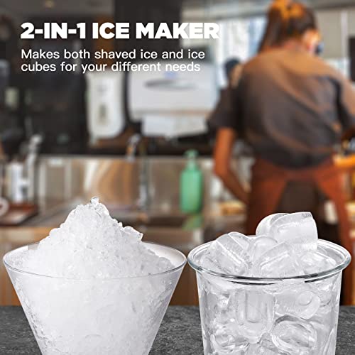 SYCEES 2in1 Countertop Ice Maker & Shaver Machine, 18 Cubes in 11