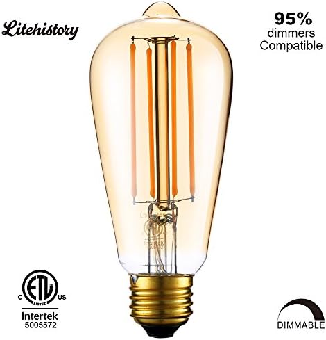 LiteHistory Deep Dimmable 4W ST18/ST19/ST58/ST64 Vintage LED edison bulbs,ETL Antique Long led filament bulb,E26 led bulb,350lm,40W equivalent,Ultra warm white 2200K,Amber glow/Tinted,1-Pack