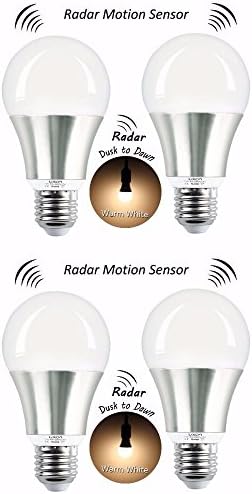 LUXON Motion Sensor Light Bulb 7W Smart Bulb Radar Dusk to Dawn LED Motion Sensor Light Bulbs E26 Base Indoor Sensor Night Lights Soft White 2700K Outdoor Motion Sensor Bulb Auto On/Off (Pack of 4)