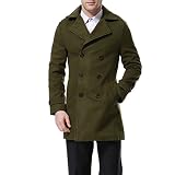 AOWOFS Men's Double Breasted Overcoat Pea Coat Classic Wool Blend Winter Coat Green
