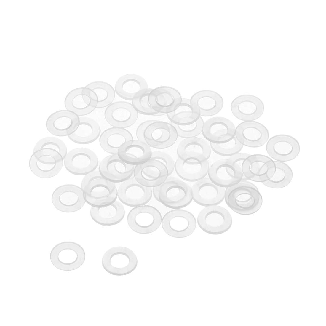 Unifizz 50Pcs Clear Nylon Flat Washer Assortment Kit for Hose Bolt, Faucet Pipe, Valve or Gardening Maintenance or Retrofit (M5 x 10mm x 1mm)