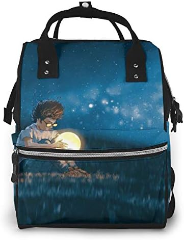 Dnwha Boy With The Little Moon Sat On The Grass Camping Diaper Bag, Waterproof Canvas Laptop Backpack, Personalized Travel Backpack Student Backpack College Bag