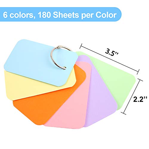 Koogel 1080 Pcs Colored Index Cards, 6 Kinds Colored Notecards Index Cards Flash Cards Blank for School Learning Memory Recipe Cards Children\'s Game
