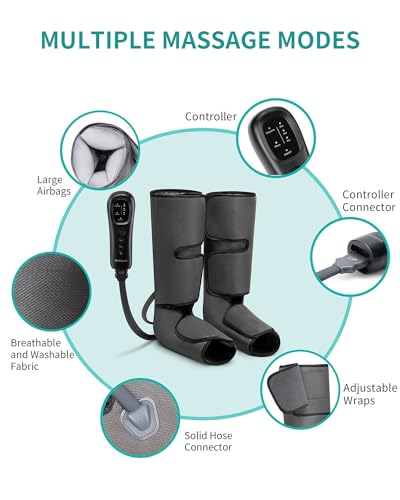 Nekteck Leg Compression Massager for Circulation and Relaxation, Foot and Calf Massage Machine 2 Modes 3 Intensities with Hand-held Controller for Pain Relief