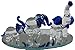 Flame Art Glass Hand Blown Glass Elephant Family Figurines with Beveled Display Mirror, Blue
