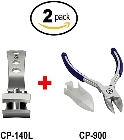 Bundle of 2 Items: CP-140L 4mm Wide Jaw Curved Blades Nail Clipper + CP-900 ToeNail Clipper for Thick Nails Soft Rubber Grip (2 Pack)