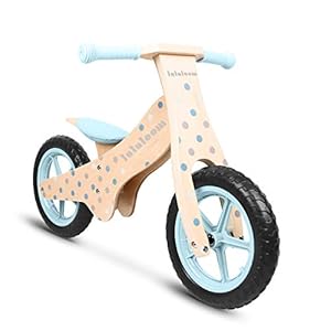 Lalaloom BUBBLE BIKE – Bicicleta sin pedales madera azul diseño topos andador bebe correpasillos niños 2 años para equilibrio sillín regulable con ruedas de goma EVA