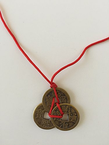 Feng Shui Red String Necklace with 3 Chinese Coin for Good Luck and Prosperity