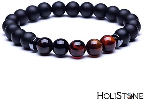 HoliStone Black Shungite Natural Stone Charm Bracelet ♦ Anxiety Stress Relief Yoga Beads Bracelets Chakra Healing Crystal Bracelet for Women and Men