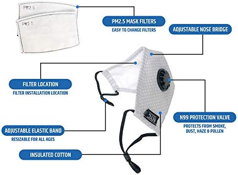 Dust Respirator N95 Mask for Allergies, Viruses, Mold, Pollution and More, Military Grade PM2.5 Activated Carbon Filters(6), Washable & Reusable, for Shops, Running, Cycling & Outdoor Activities, Blue