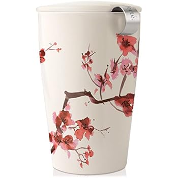 Tea Forte Kati Cup Ceramic Tea Infuser Cup with Infuser Basket and Lid for Steeping, Cherry Blossoms