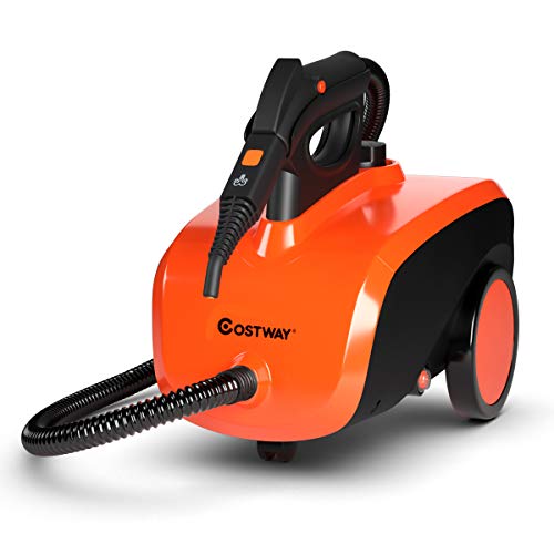 COSTWAY Multipurpose Steam Cleaner, 1500W Household Carpet Steamer with 19 Accessories, 1.5L Dual-Tank, Heavy Duty Steamer for Cleaning Carpet and Upholstery for Home Use, Orange+Black