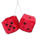 Mrcartool 3 inch Pair of Retro Square Mirror Hanging Dice Couple Fuzzy Plush Dice with Dots for Car Interior Ornament Decoration (Red)